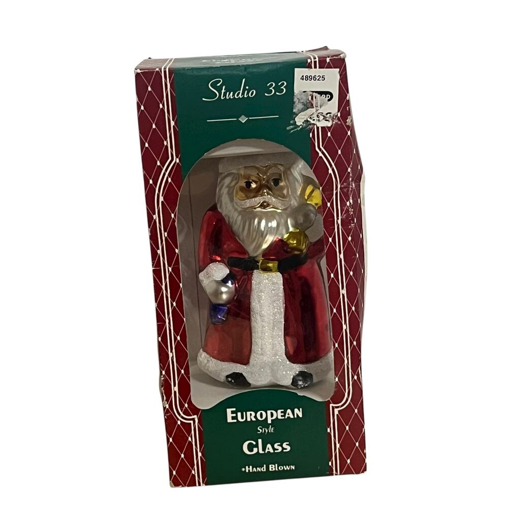 Vintage Santa Clause Glass Blown Christmas Ornament in Box